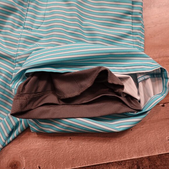 Lands’ End Hybrid Swim Shorts Men’s Medium 7” Teal Stripe Lined Quick-Dry - Picture 2 of 12